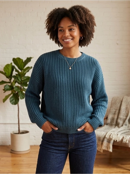 Sonoma Sweaters - Sonoma Goods For Life Teal Chunky Knit Sweater Women’s Ribbed Crew Necke